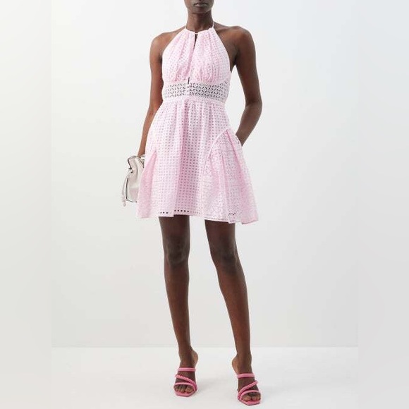Self Portrait Light Pink Cotton Broderie Anglaise Mini Dress